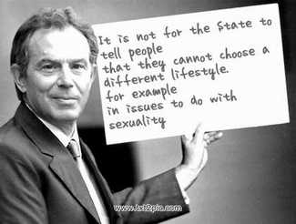 Tony Blair proclaiming sexual freedom while legislating against it