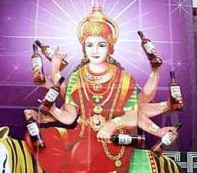 Southern Comfort ad with Durga holding multiple bottles